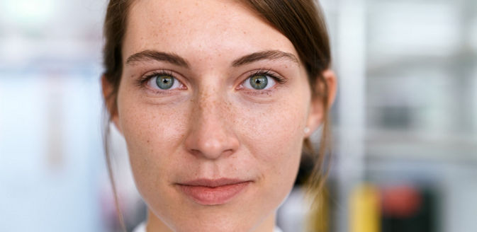 Close up of a Lab scientist's face